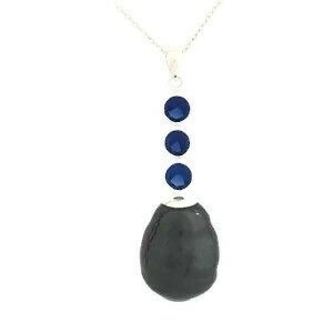 Pallas Pearl Pendant - Dark Grey Shell Pearl with Sapphire Trio