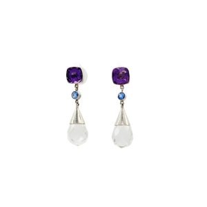 Peitho Post Drop Earrings - Amethyst, Cubic Zirconia and Clear Crystal Quartz