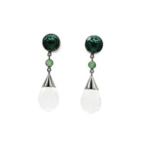 Peitho Post Drop Earrings - Green Quartz, Cubic Zirconia and Clear Crystal Quartz
