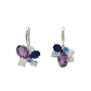 Phyona Hook Earrings - Amethyst, Blue Agate, Moonstone, Blue Topaz, Sapphire Blue, Cubic Zirconia