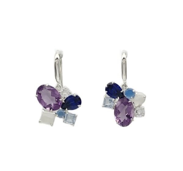 Phyona Hook Earrings - Amethyst, Blue Agate, Moonstone, Blue Topaz, Sapphire Blue, Cubic Zirconia