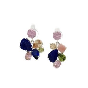 Phyona Post Earrings - Sapphire Blue, Blue Agate, Cubic Zirconia