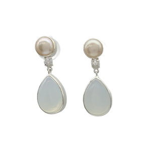 Carna Post Earrings - Pearl, Cubic Zirconia and Moonstone