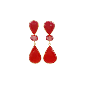 Delphi Post Earrings - Coral and Cubic Zirconia
