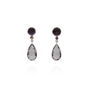 Aidos Post Drop Earrings - Amethyst and Cubic Zirconia