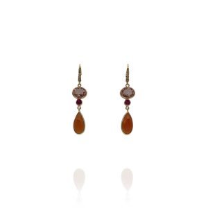 Chione Hook Earrings - Cubic Zirconia and Carnelian