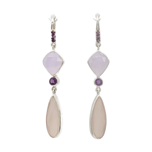 Lampetia Hook Drop Earrings - Lavender Quartz, Amethyst and Rose Quartz