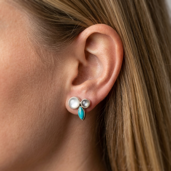 Pherusa Post Earrings - Pearl and Turquoise - Image 2