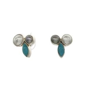 Pherusa Post Earrings - Pearl and Turquoise