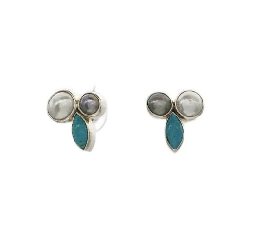 Pherusa Post Earrings - Pearl and Turquoise