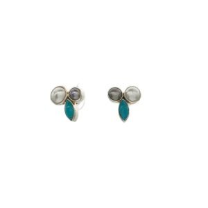 Pherusa Post Earrings - Pearl and Turquoise