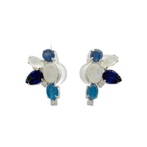 Ciella Post Earrings - Kynite, Agate, Moonstone, Synthetic Sapphire and Cubic Zirconia