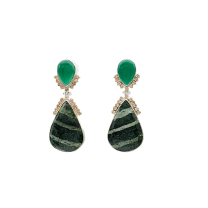 Amra Hook Earrings - Green Agate, Seraphinite and Cubic Zirconia