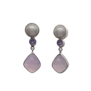Tetuna Post Drop Earrings - Pearl, Amethyst and Lavender Quartz