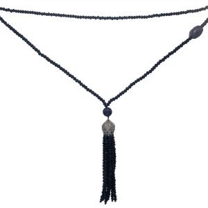 Bodana Beaded Tassel Necklace - Black, Silver