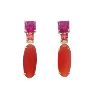 Vortune Post Earrings - Carnelian and Cubic Zirconia