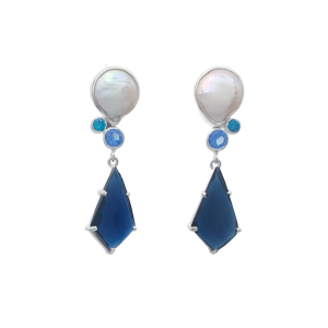 Xeone Post Earrings - Pearl, Cubic Zirconia and Sapphire Blue